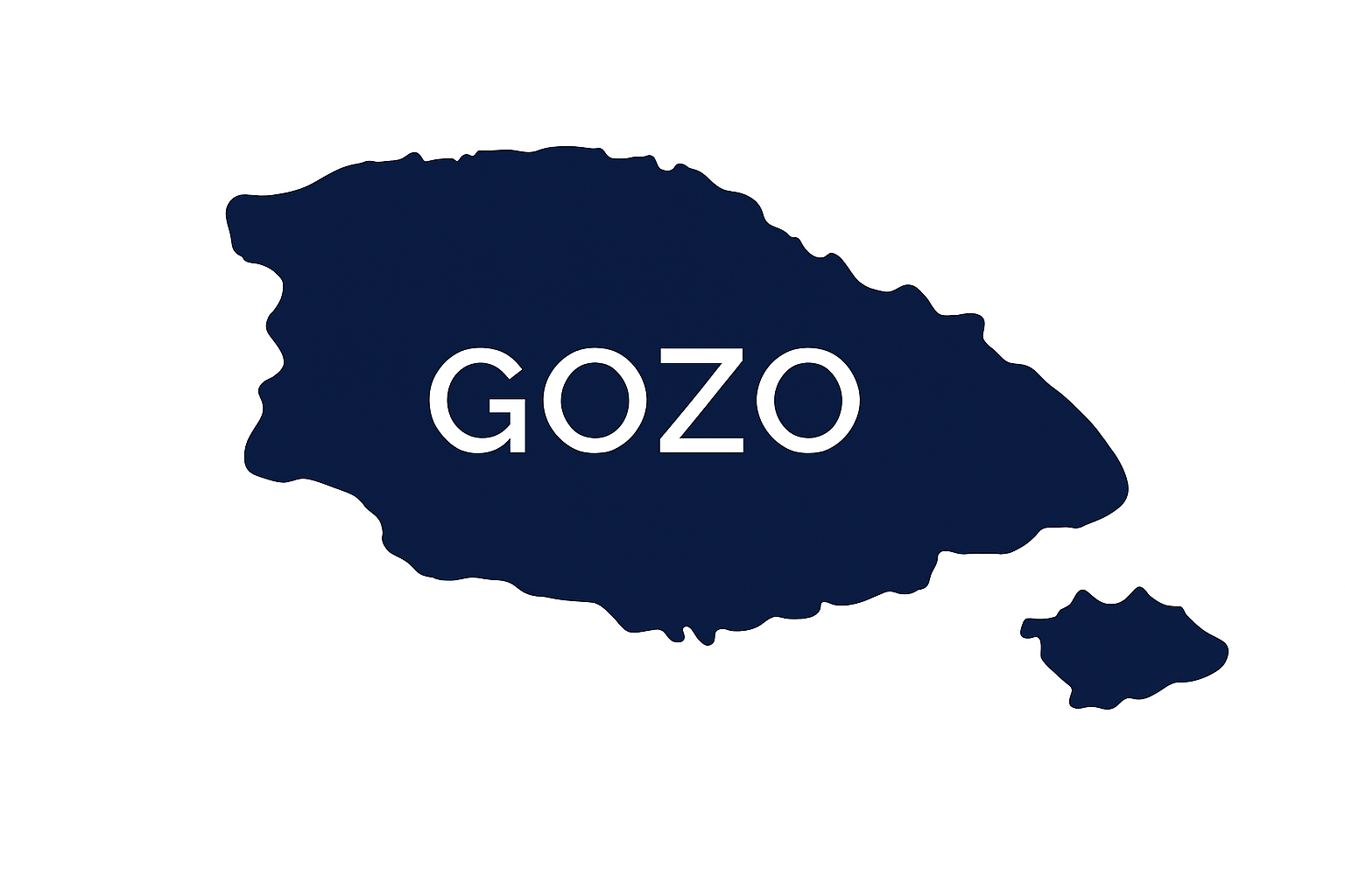 A simple, silhouetted map of Gozo and comino