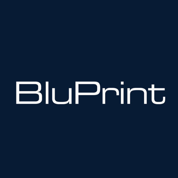 BluPrint logo with white text on dark blue background.
