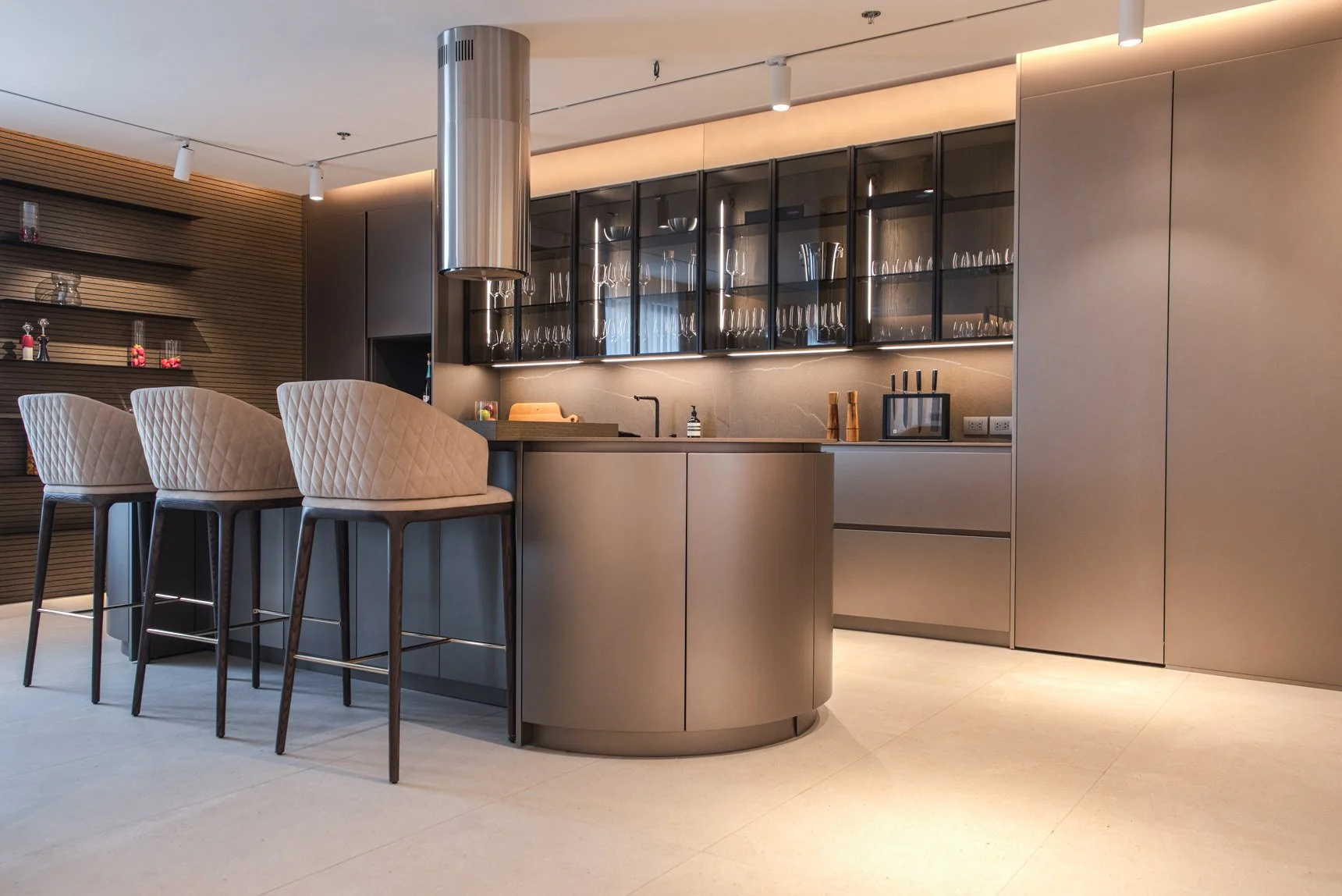 Our Pedini kitchen and cabinets, with Opera Contemporary bar stools. 