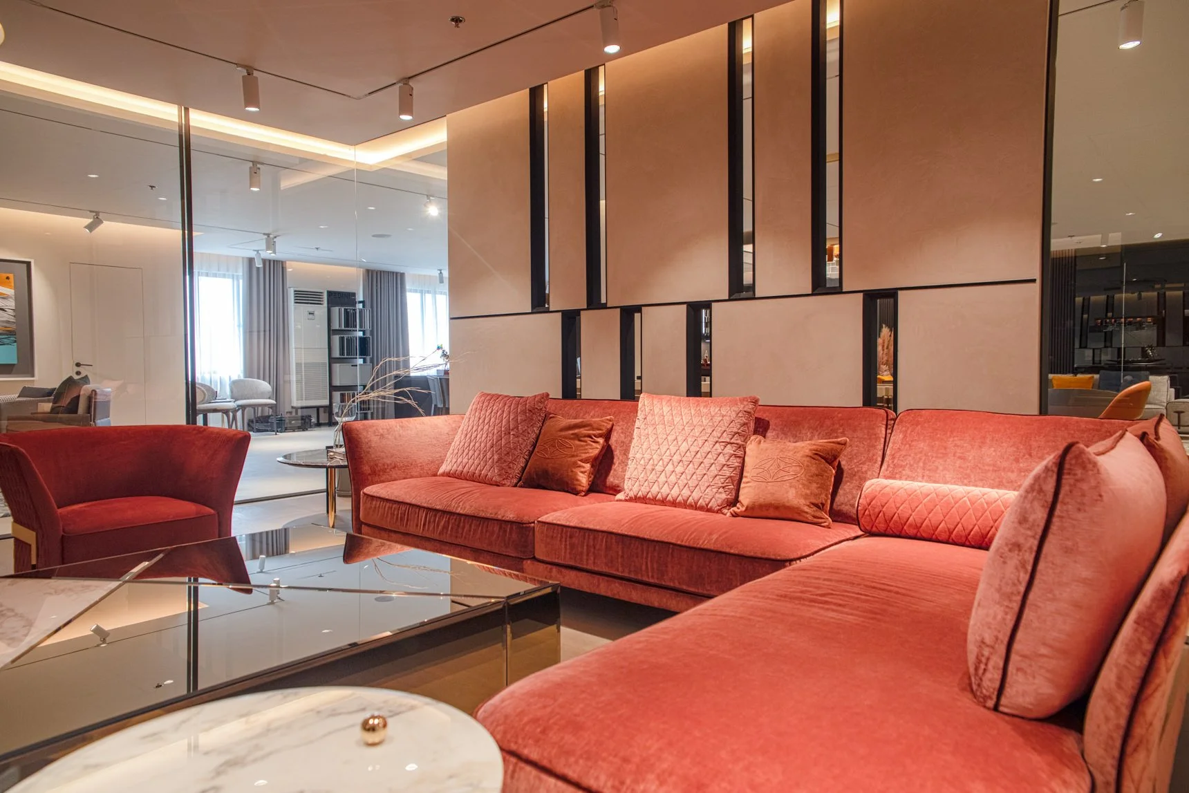 Our living room featuring Opera Contemporary furnitures, like the Cosmo sofa, armchair and Cyrano coffee table. 