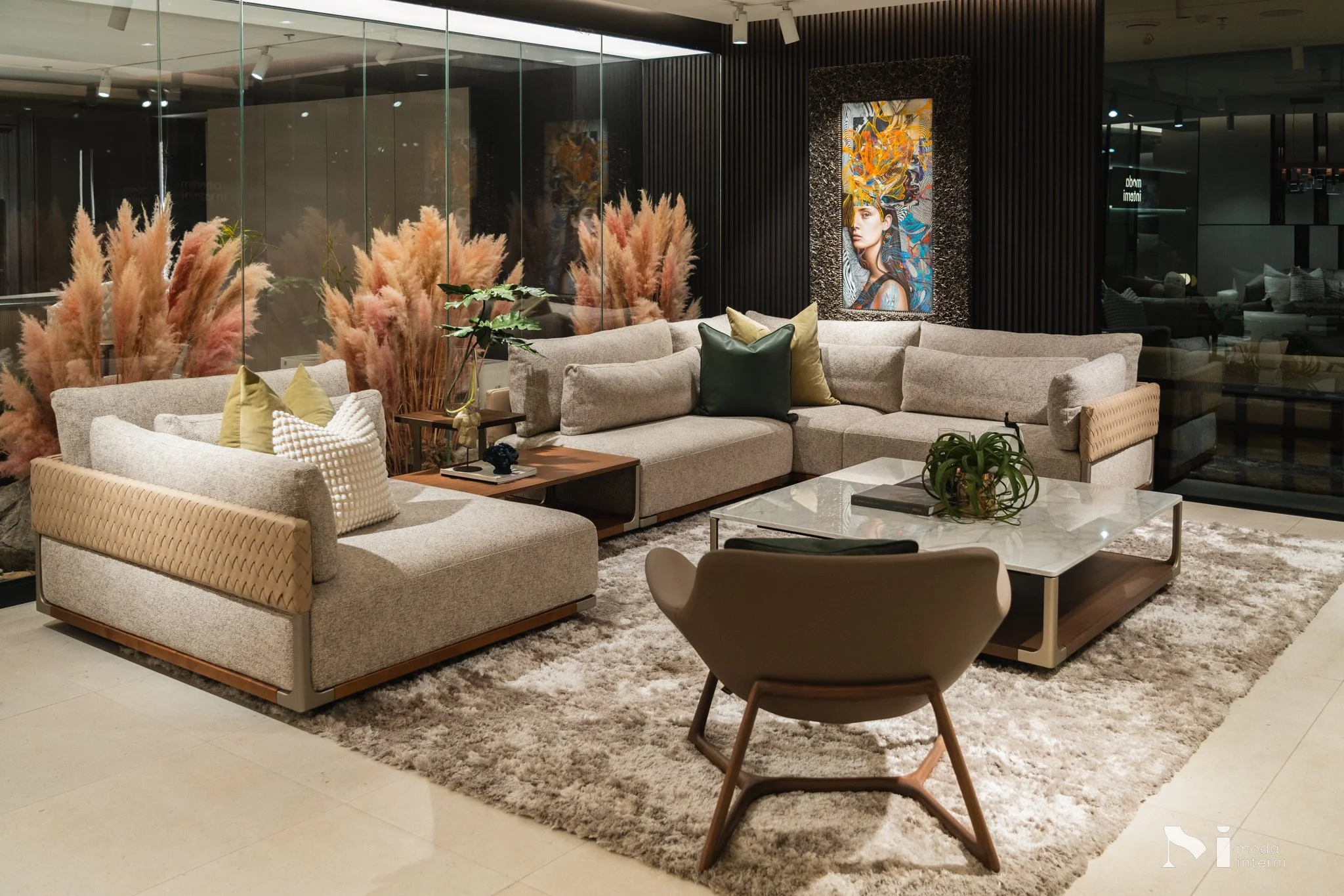 Our Turri living room, featuring the Drum Collection and Harp Chair by Giuseppe Vigano. 