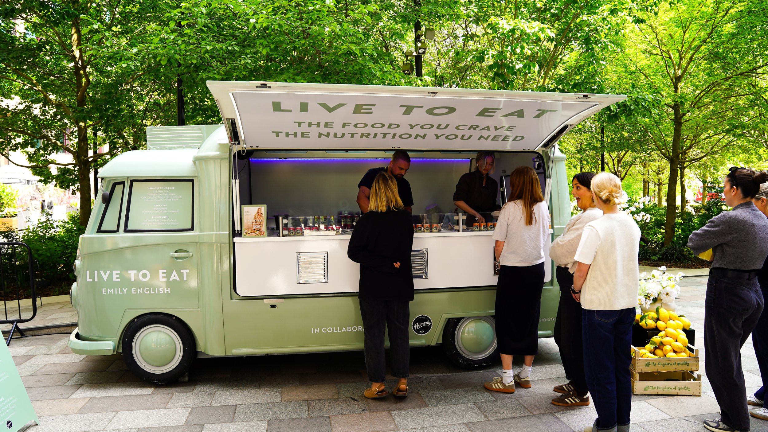 Branded truck activation serving food at an event