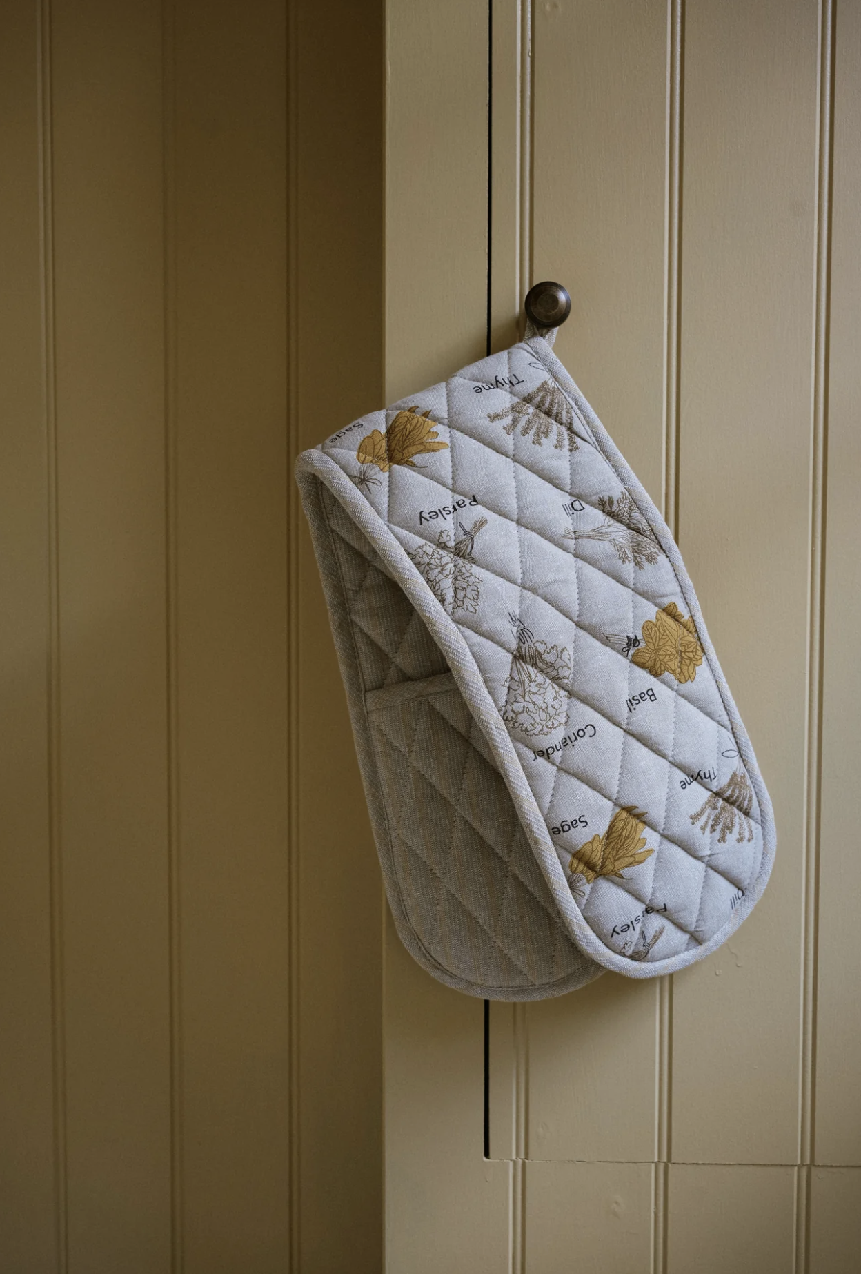 Herb Print Double Oven Glove Mustard
