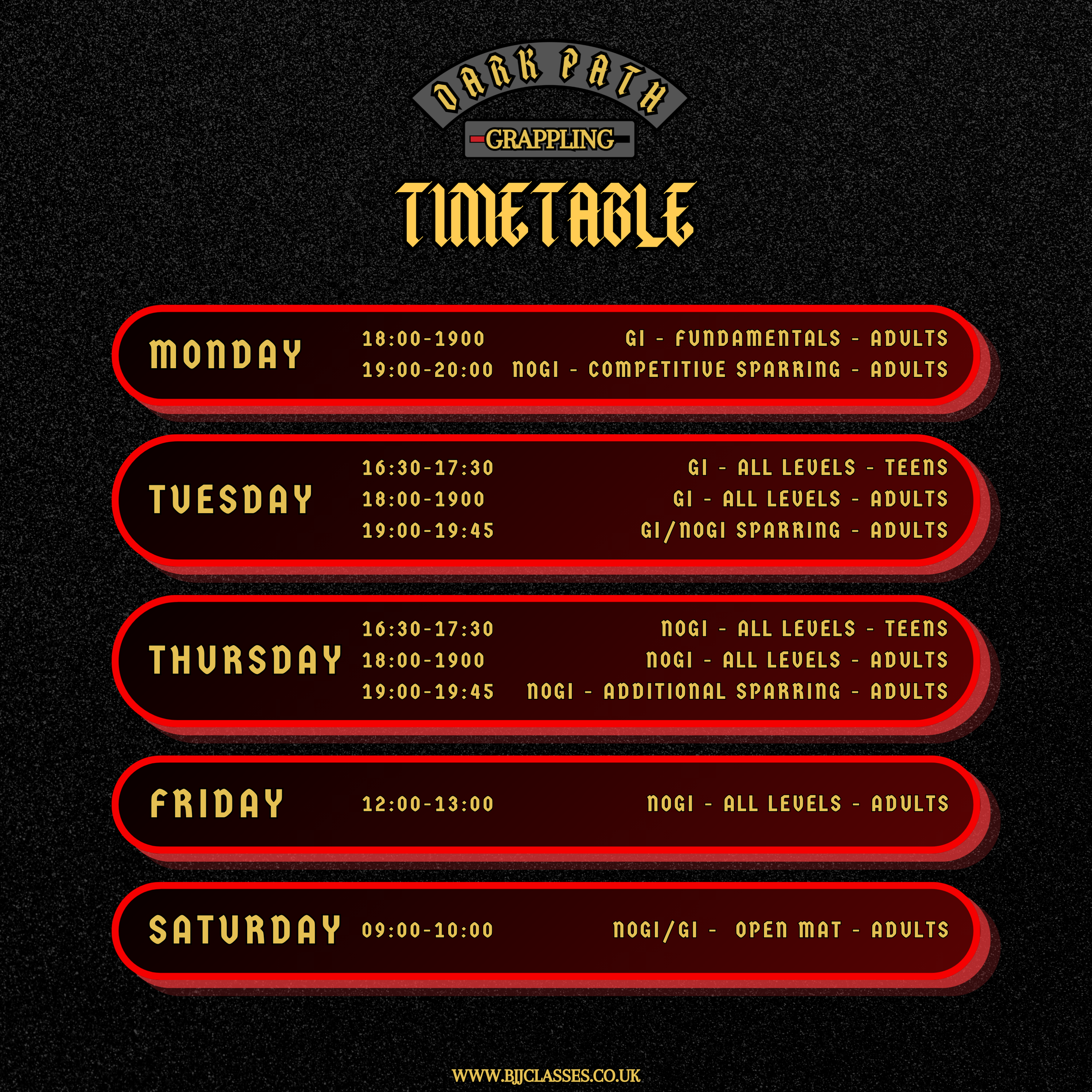 Dark Path Grappling Timetable