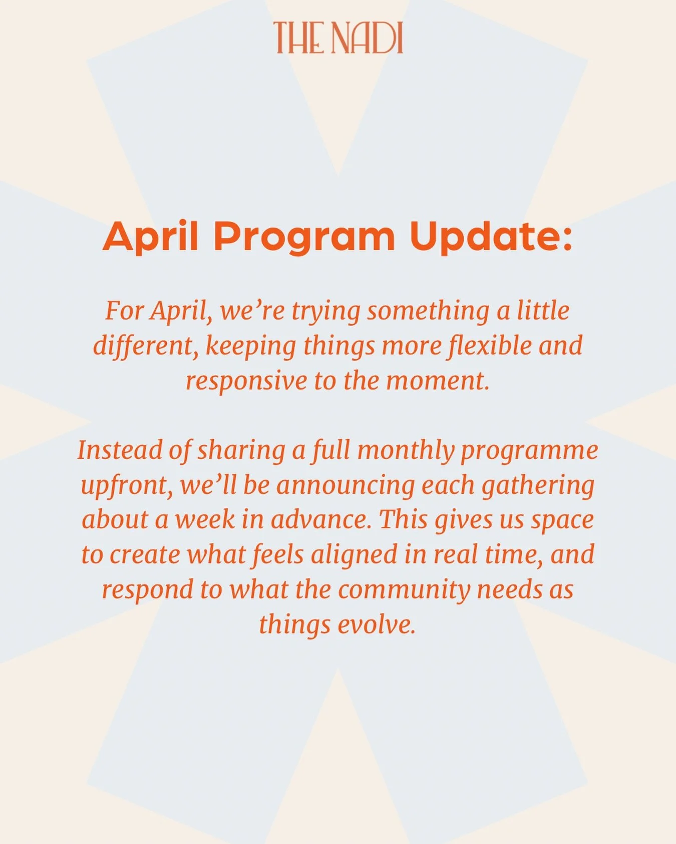 A little April Update 🧡

We&rsquo;re easing into the month a little differently, giving ourselves room to be more intense with what we put together.

Keep an eye out for what&rsquo;s coming next! ✨