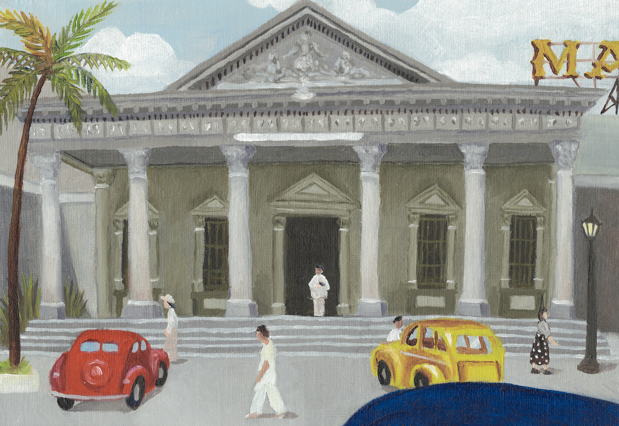 Banco Comercial, óleo sobre papel. 14 × 20 cm, 2020