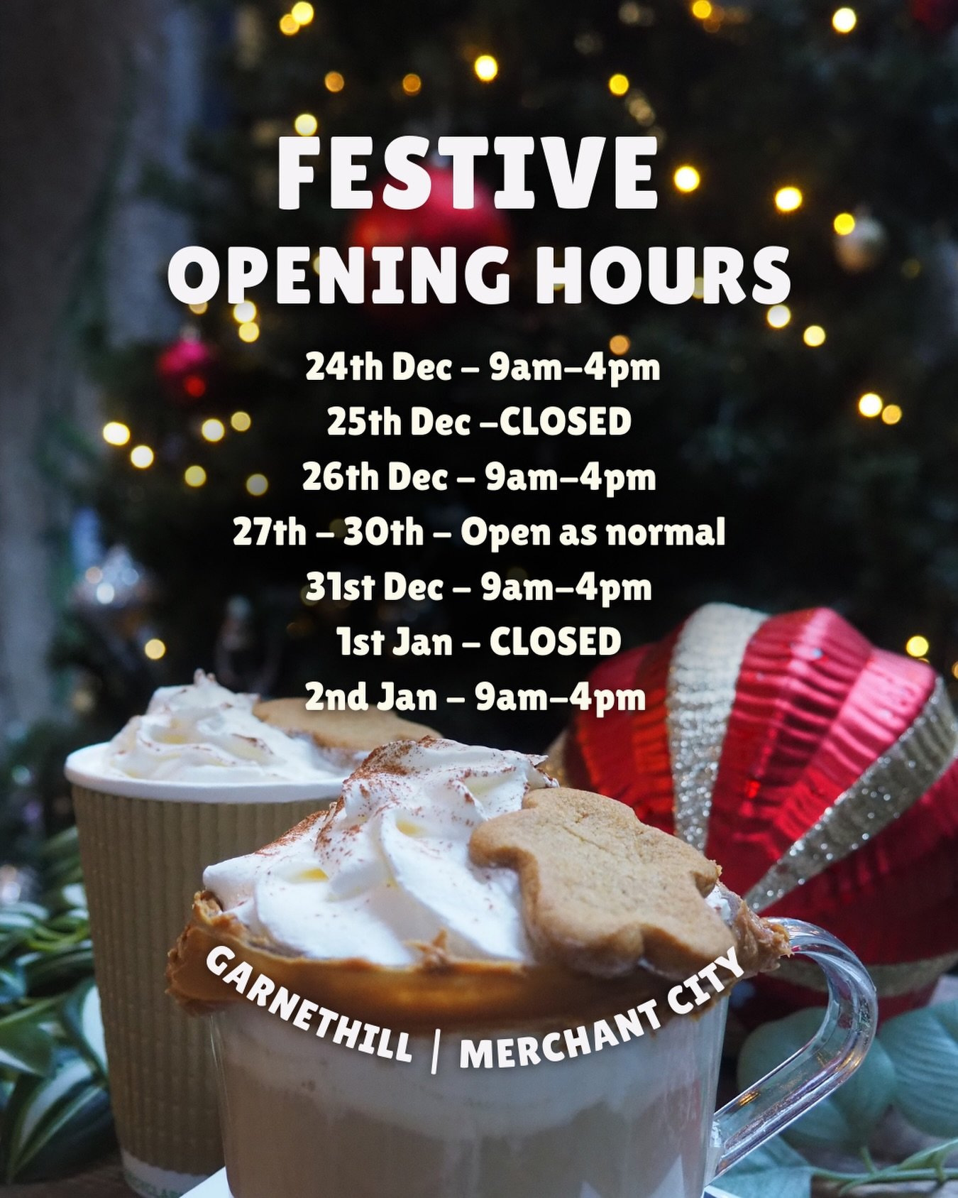 Christmas is basically sprinting toward us, so here are our opening hours 🎄

Study them, memorise them, tell all your friends if you must - just to make sure every festive brunch and catch-up is perfectly planned 😌🍳
