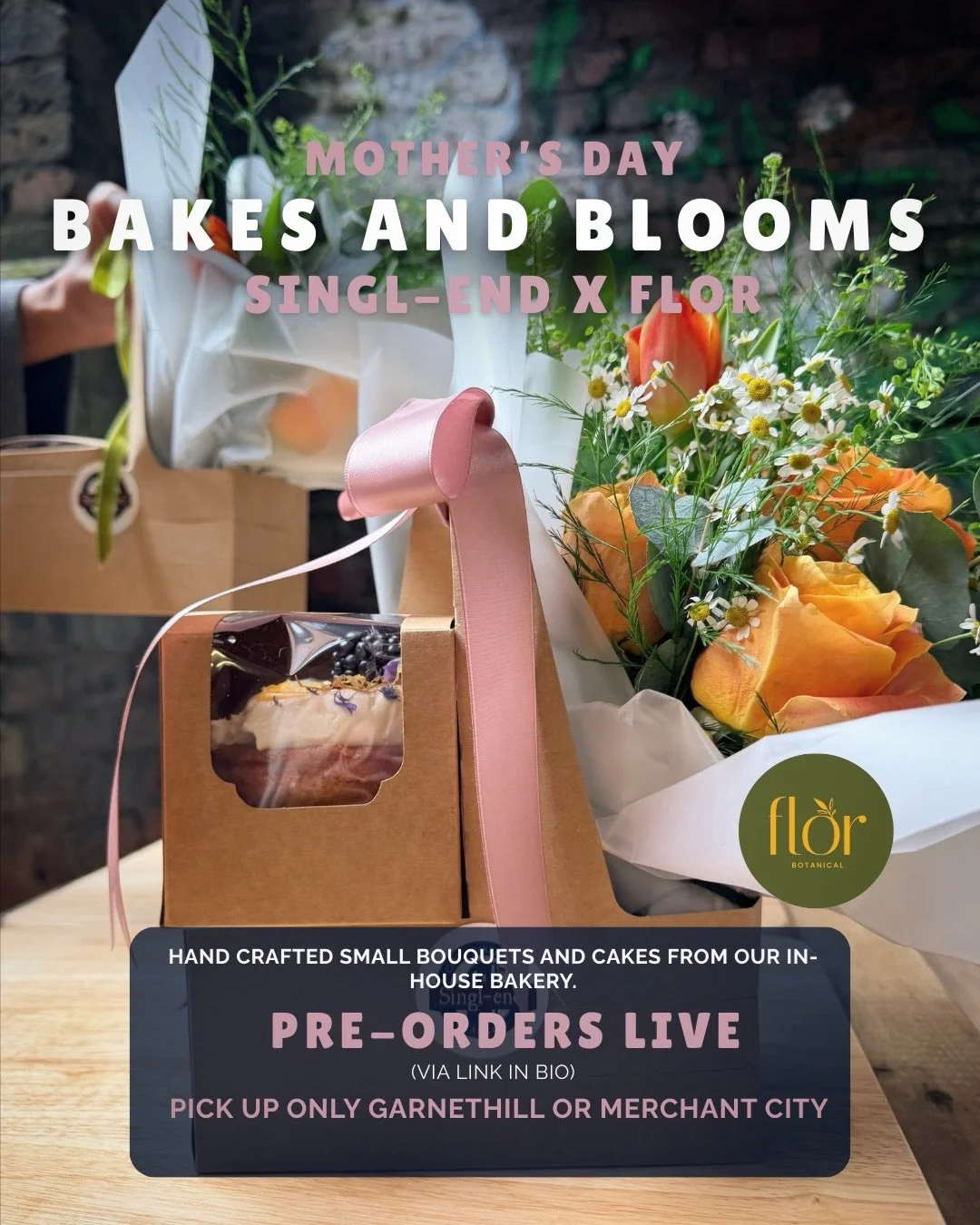 BLOOMS &amp; BAKES - FINAL CALL! ☎️ Mother&rsquo;s Day is nearly here, so don&rsquo;t leave it to the last minute and end up panic-buying flowers!

Our hand-crafted mini bouquets by @flor.botanical paired with a decadent, indulgent cake from our in-h