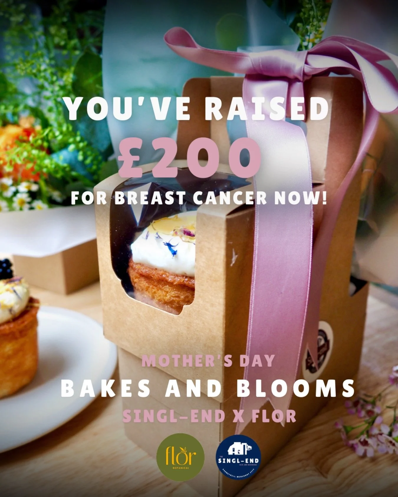 This is a massive thank you to everyone who purchased our Mother&rsquo;s Day Blooms and Bakes in collaboration with @flor.botanical 💐🧁

Together, we&rsquo;ve managed to raise &pound;200 for @breastcancernow -  but we couldn&rsquo;t have done it wit