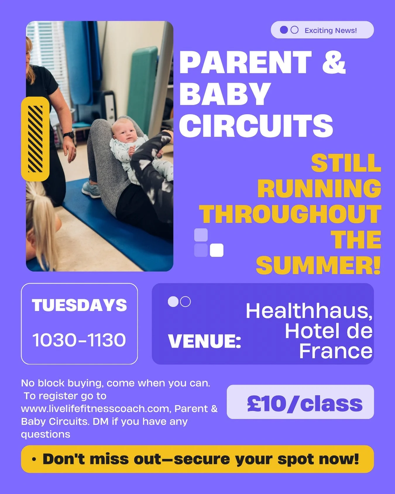 Lots of exercise classes stop over the summer months but we don&rsquo;t, available to help all year around!!! Tag a friend who you would like to go to classes with&hellip;.
#baby #newborn #parent #postnatal #fitness #circuits #babyboy #babygirl #mum 