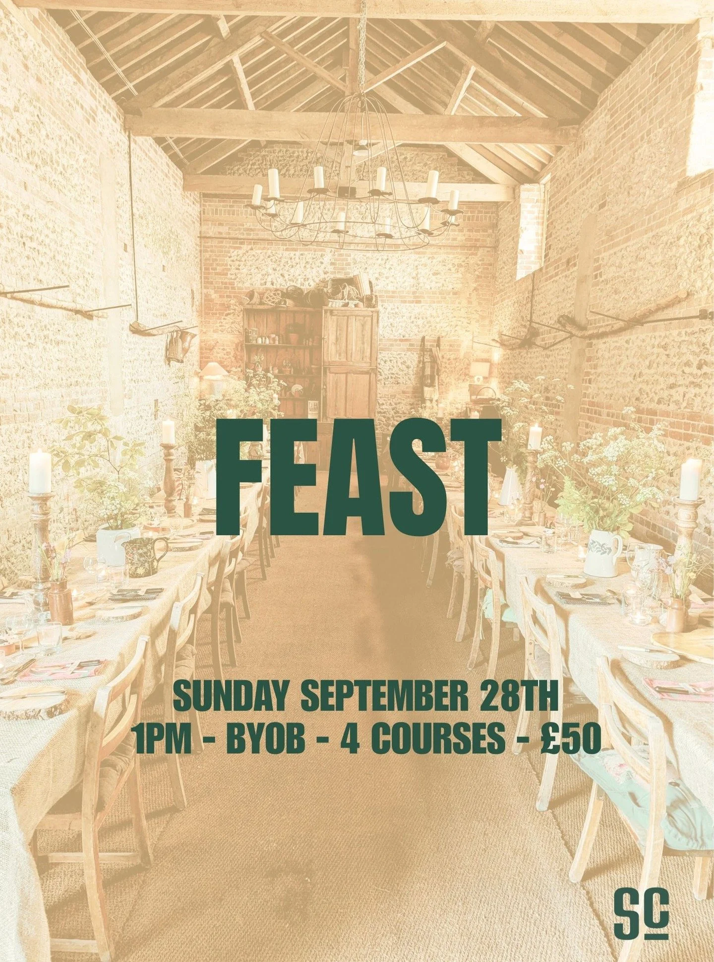 There are still some space available for our first lunch time feast on Sunday 28th September! 

Come and join us, for a delicious 4 course meal in our magical flint and brick barn, to celebrate the gathering of this years harvest and the passing of s