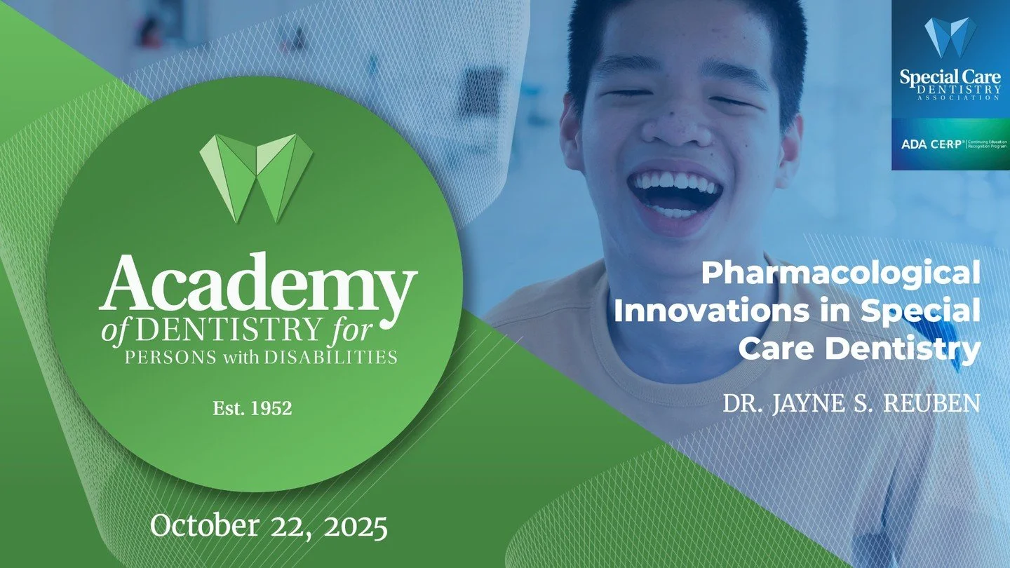 ✨ SCDA Webinar Spotlight ✨
Don’t miss Dr. Jayne Reuben on Oct. 22, 2025 | 7 pm ET as she unpacks the latest in pharmacology for special care dentistry.
Learn how new medications, pain management approaches, and real case applications can trans