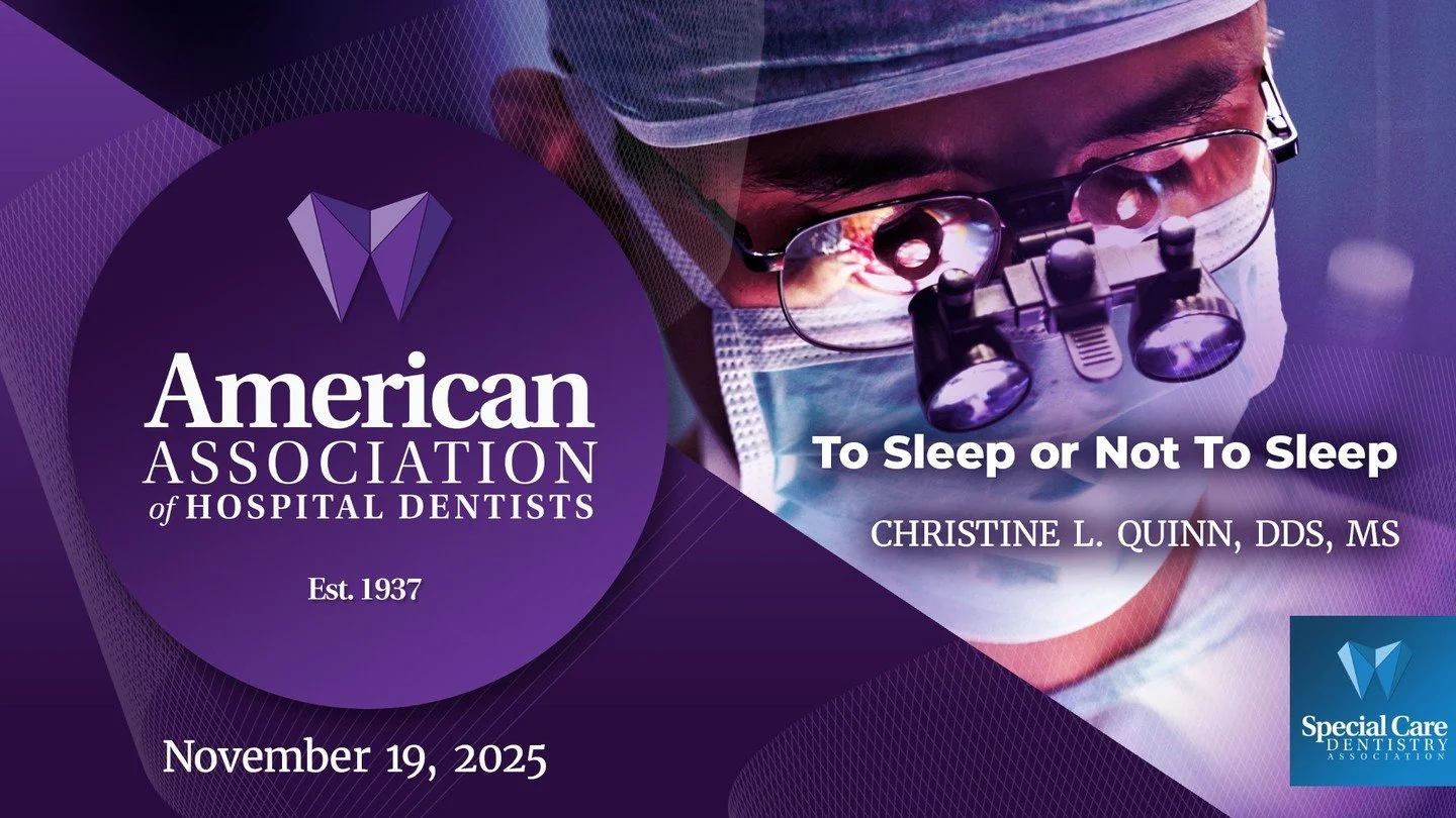 💤 AAHD Webinar: To Sleep or Not To Sleep

Speaker: Christine L. Quinn, DDS, MS
📅 November 19, 2025 | 7:00 PM Eastern

How do you decide when to use anesthesia for patients with special needs?
While general anesthesia guarantees cooperation, the dec