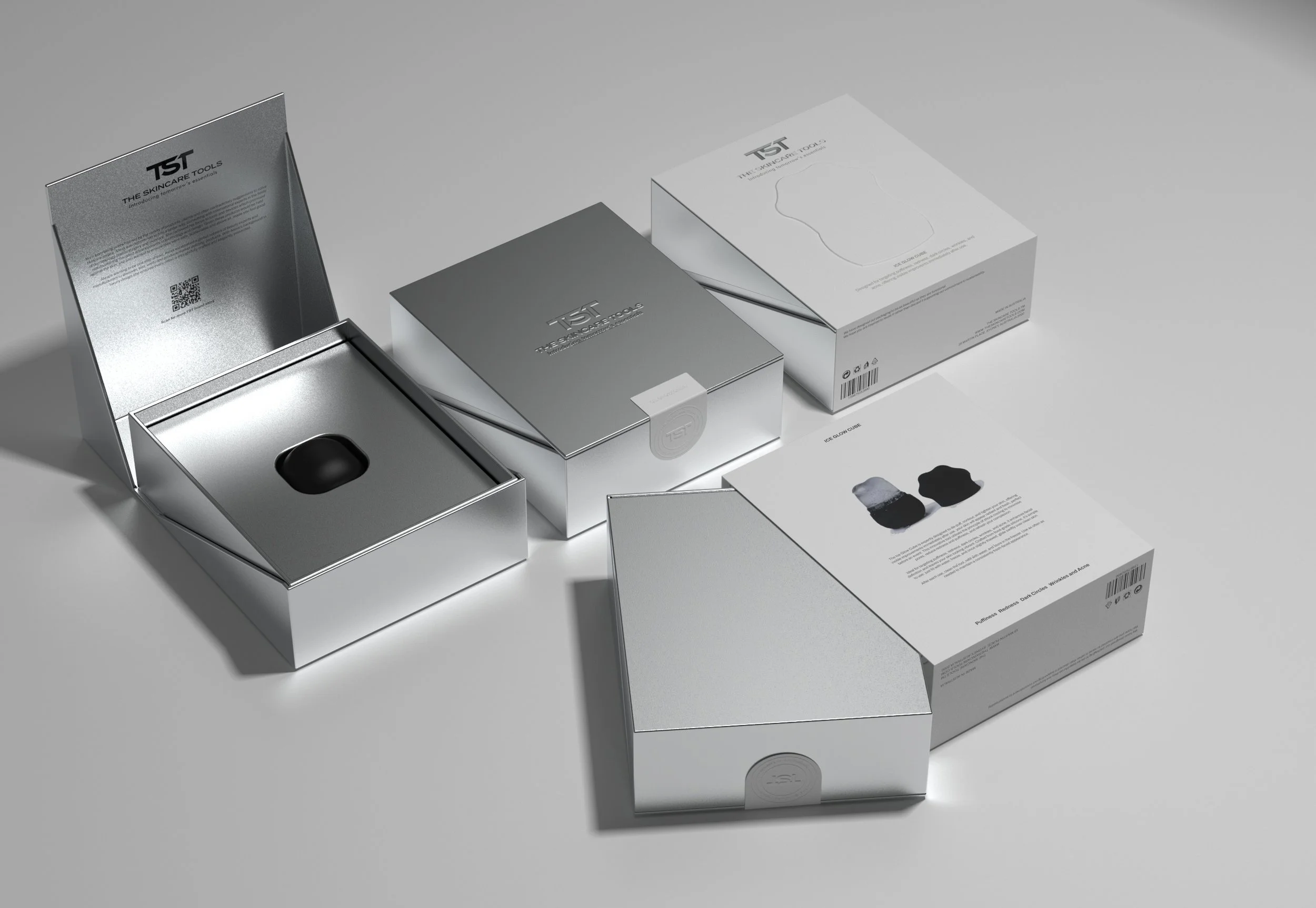 Premium silver skincare product packaging system and presentation box