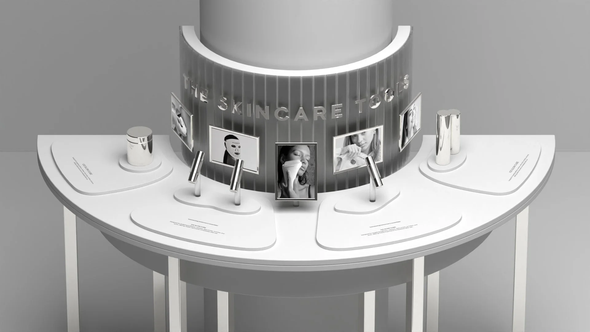 Cosmetic skincare tools retail display concept and 3D visualisation