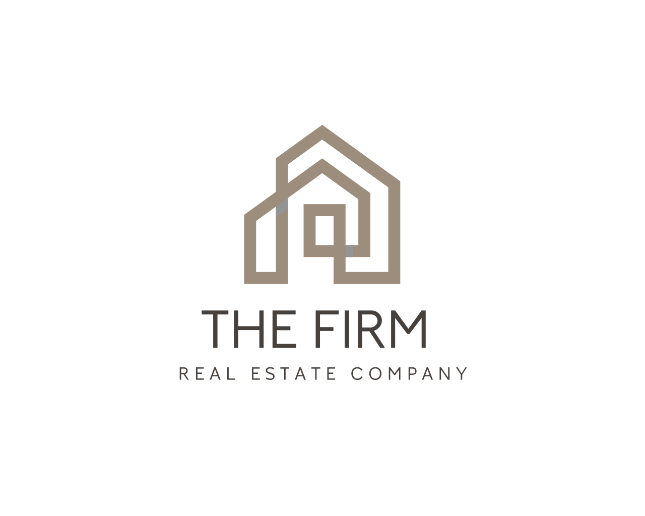 Logo for The Firm Real Estate Company featuring a stylized house outline and text.