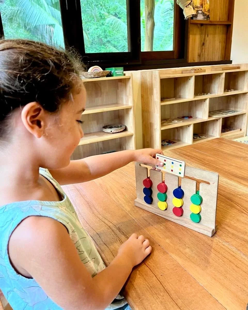 Colour Matching 💛💙❤️💚

Today, our curious learner enjoyed matching colourful discs to the pattern card, a fun way to explore colours, order, and concentration 

This simple wooden activity encourages children to observe carefully, think logically,