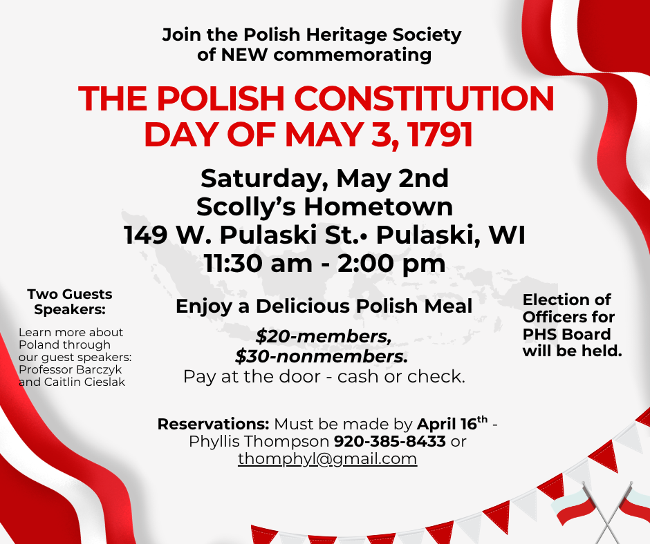 Polish Heritage Society of NEW Invites Community to Celebrate Polish Constitution Day with Food, History, and Culture