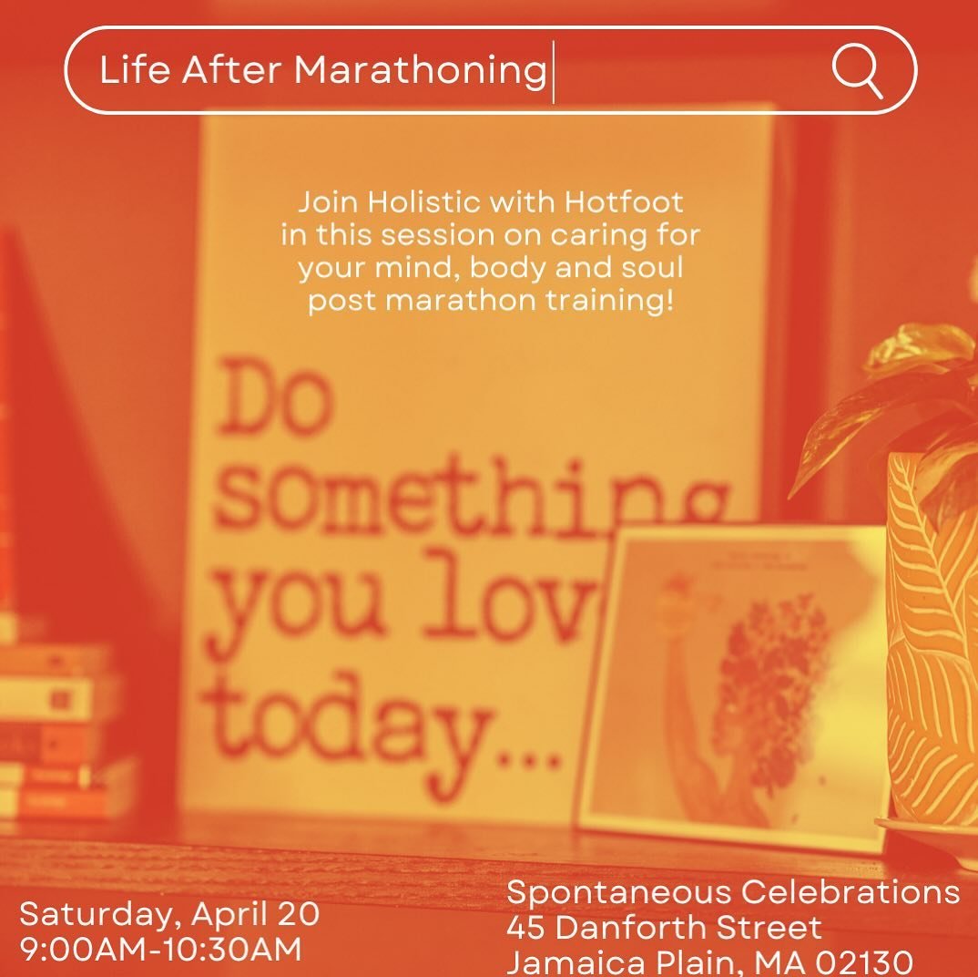 👋🏾👋🏾👋🏾 Hey y&rsquo;all!
Planning, plotting and prioritizing for YOU!

First up, Holistic with Hotfoot Presents:
Life After Marathoning! 

As many of you know this journey has required a lot from you, so the importance of after care is crucial! 