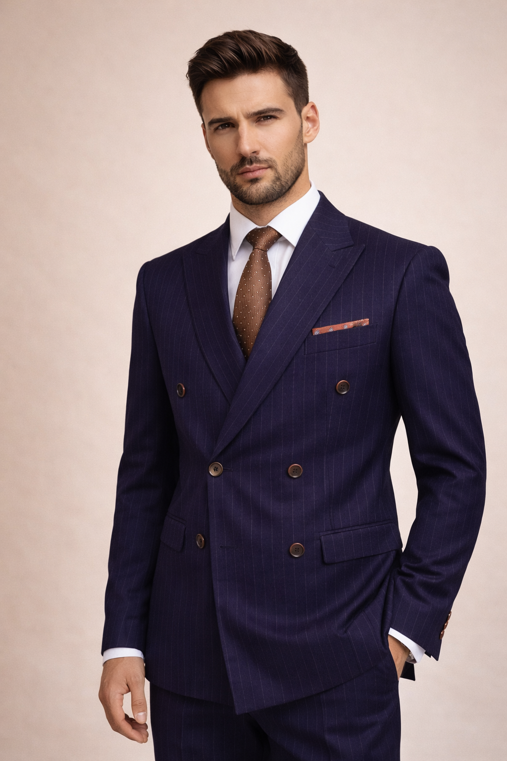 IMPERIAL NAVY PINSTRIPE DOUBLE-BREASTED SUIT