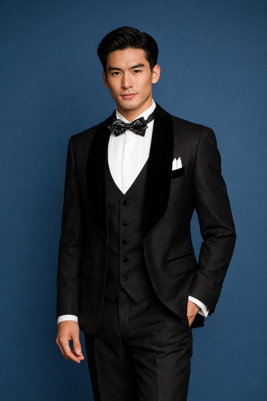 MIDNIGHT SHAWL VELVET SHINY TUXEDO