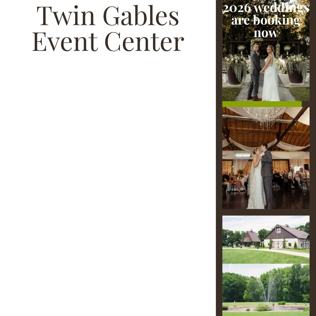✨ 2026 weddings are booking now

If you&rsquo;re dreaming of a rustic-elegant barn wedding with modern comforts, Twin Gables Event Center offers indoor &amp; outdoor ceremony options, climate control, beautiful photo backdrops, and a relaxed, welcomi