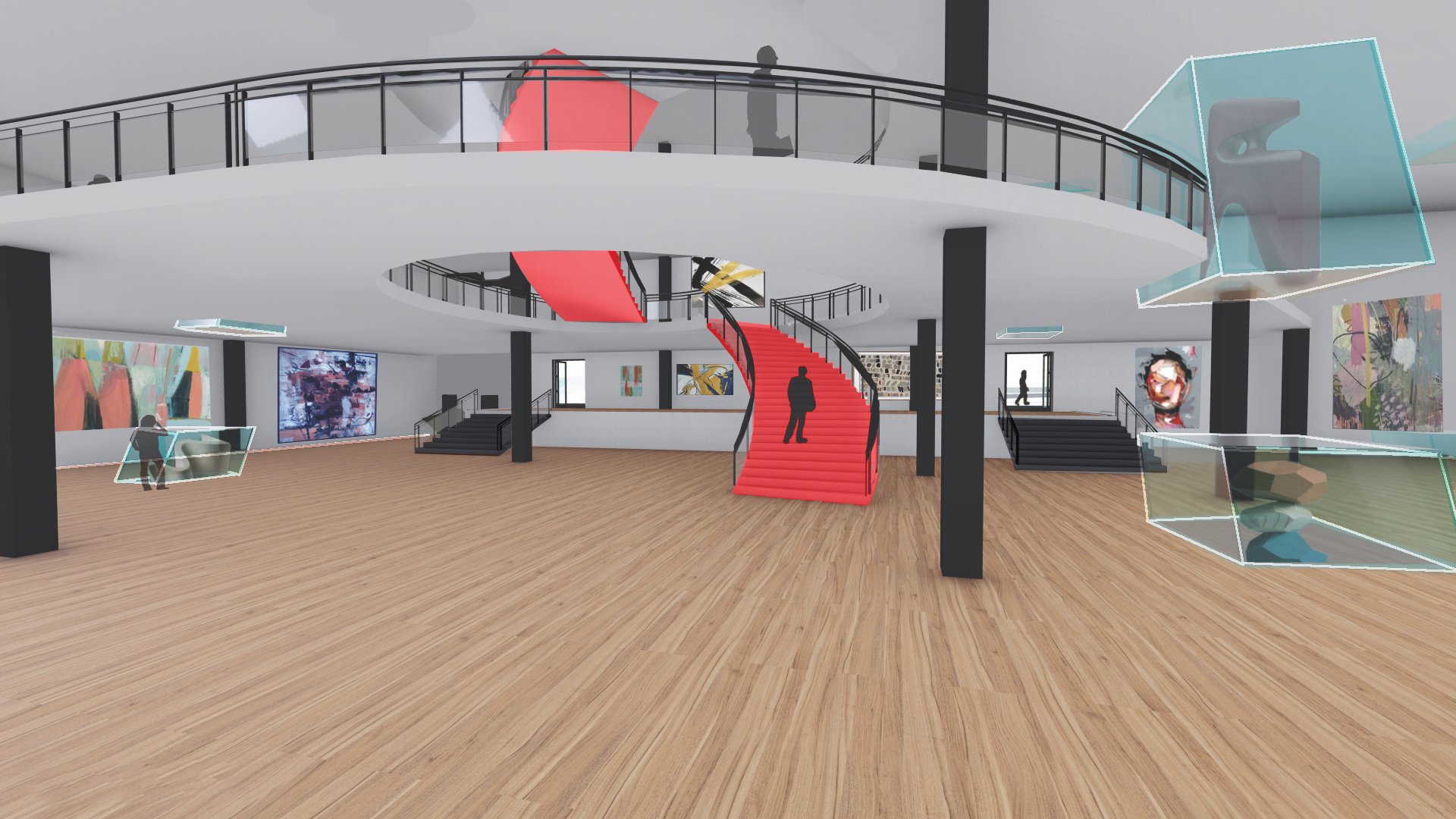 Interior Rendering showcasing the main floor of the gallery spcae