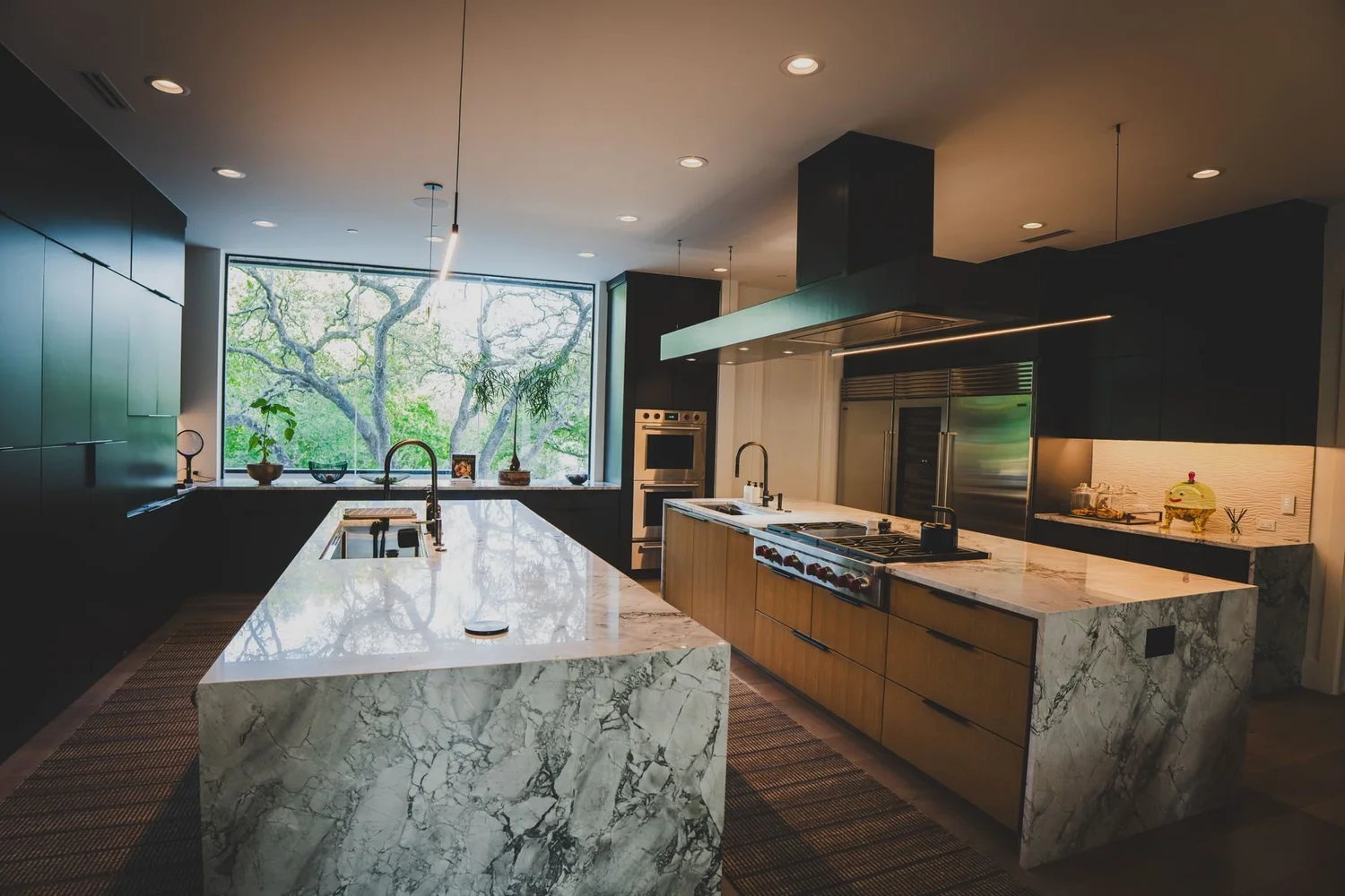 Kitchen island lighting in a modern Austin home