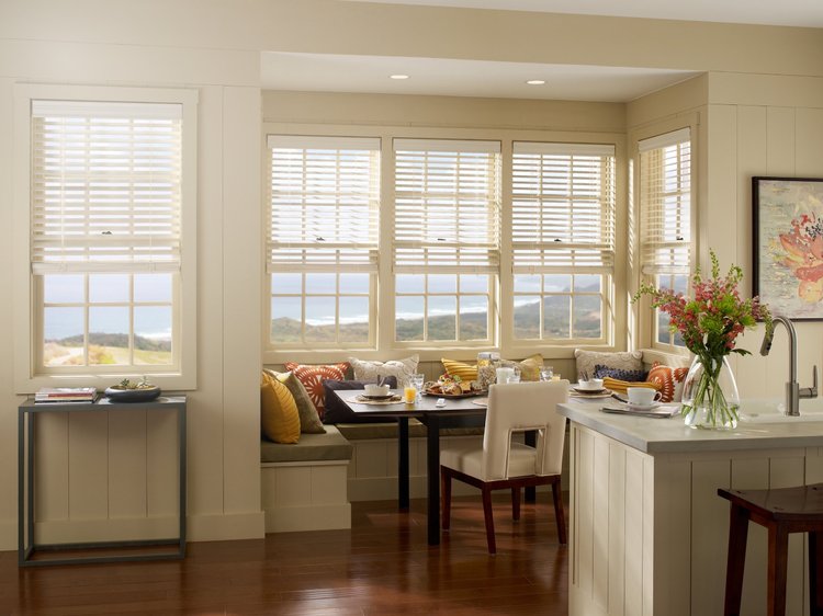 Breakfast nook and kitchen (Private Residence, USA): Ketra downlights, QS shades and HomeWorks QSX