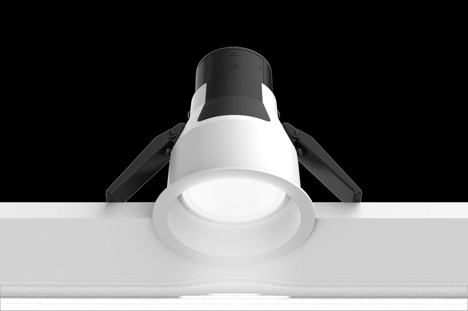 A Ketra recessed downlight shining in white