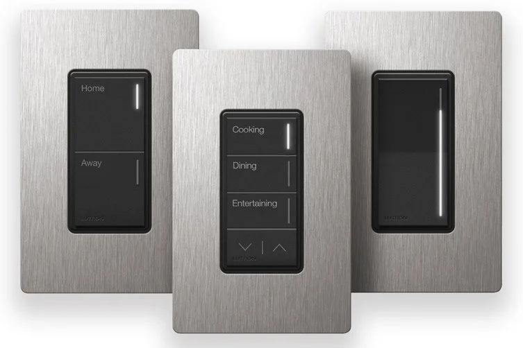 Lutron Sunnata keypads and dimmer in stainless steel finish