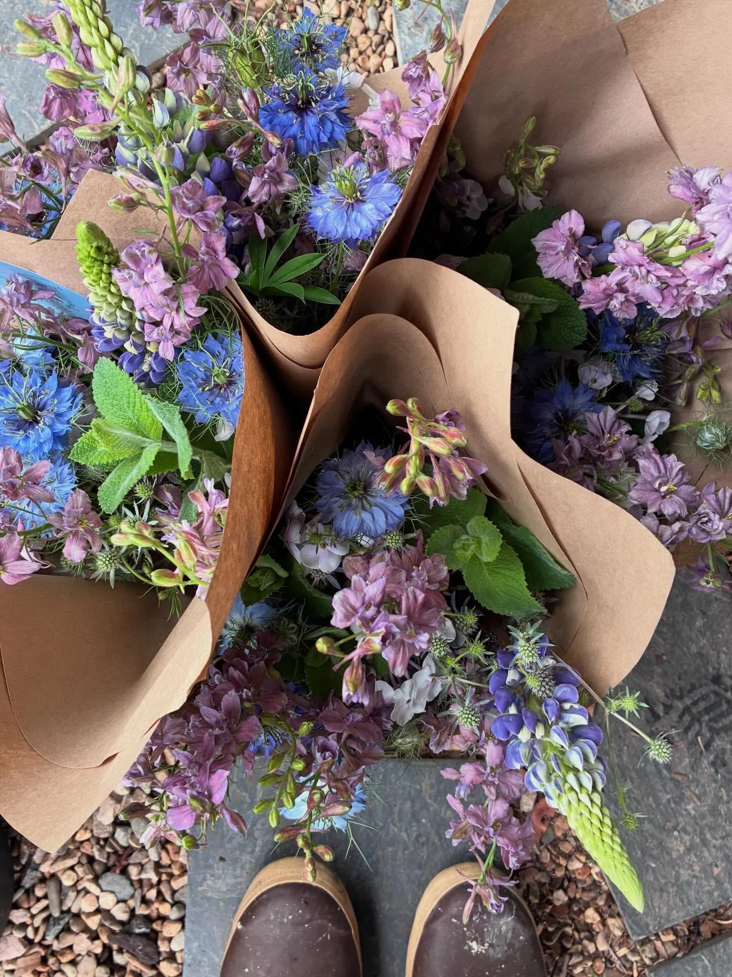 Bringing some of my very favorite bouquets to  @littlemarketatlampocville today! Come brighten up your week with some💐 💐 plus, we still have dahlia tubers for any garden 🐌🐌 out there who haven&rsquo;t planted yet!