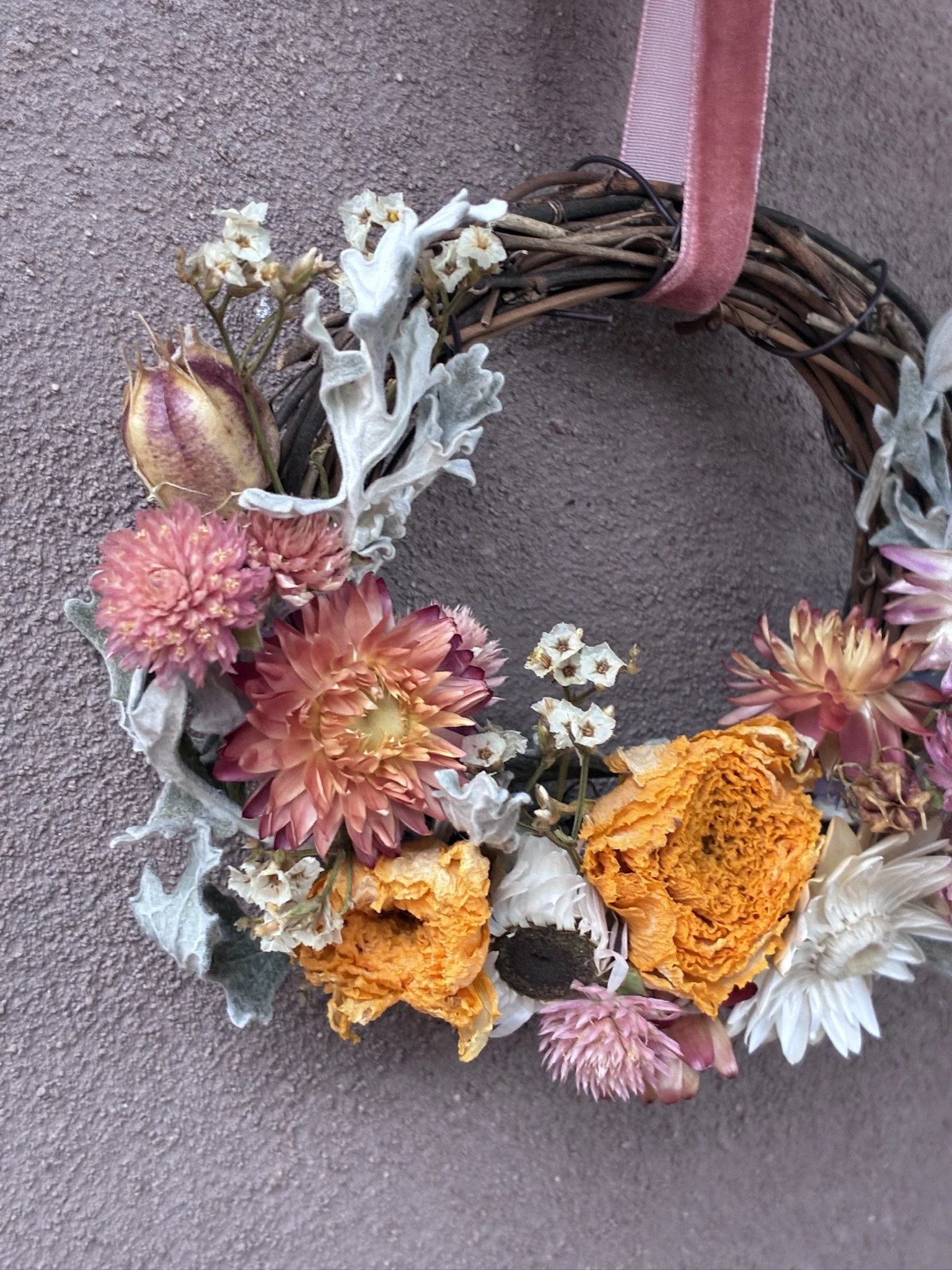 Peachy Mini Everlasting Wreath 5"