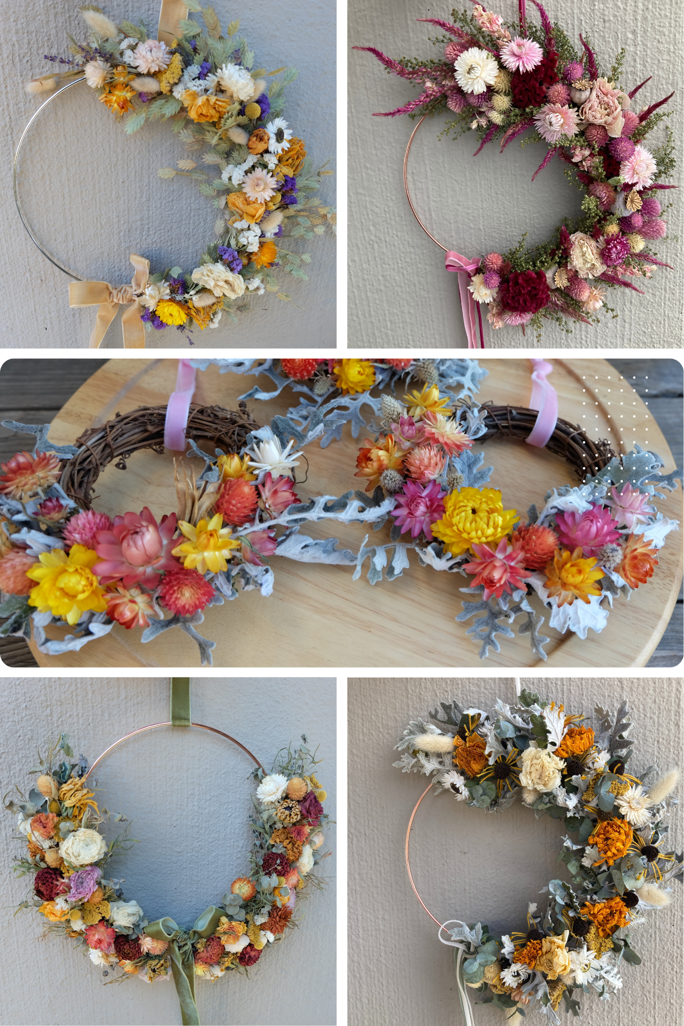 Dried flower wreaths
