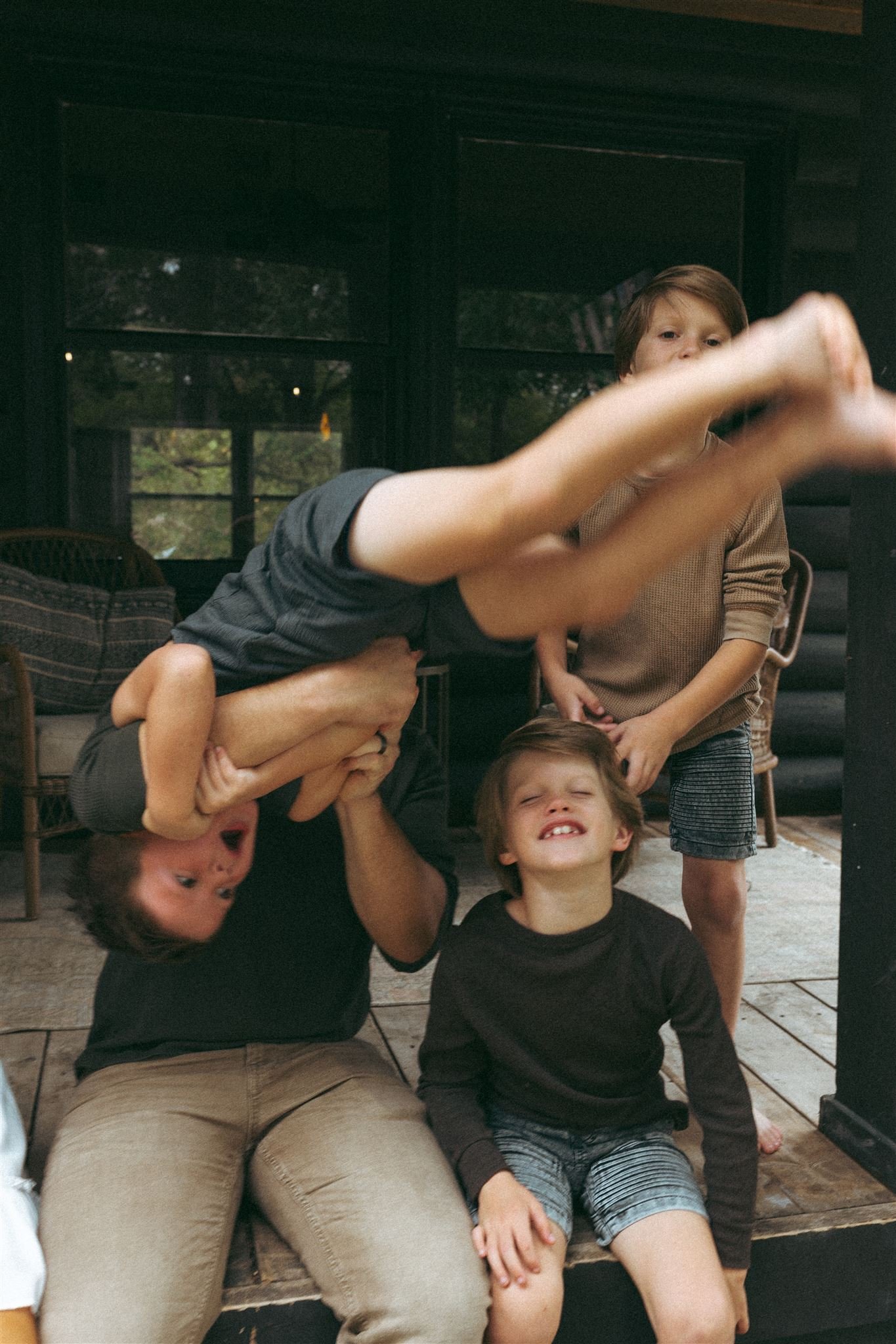  Boys being silly in front of the camera in Allen, Texas during a family photography session 