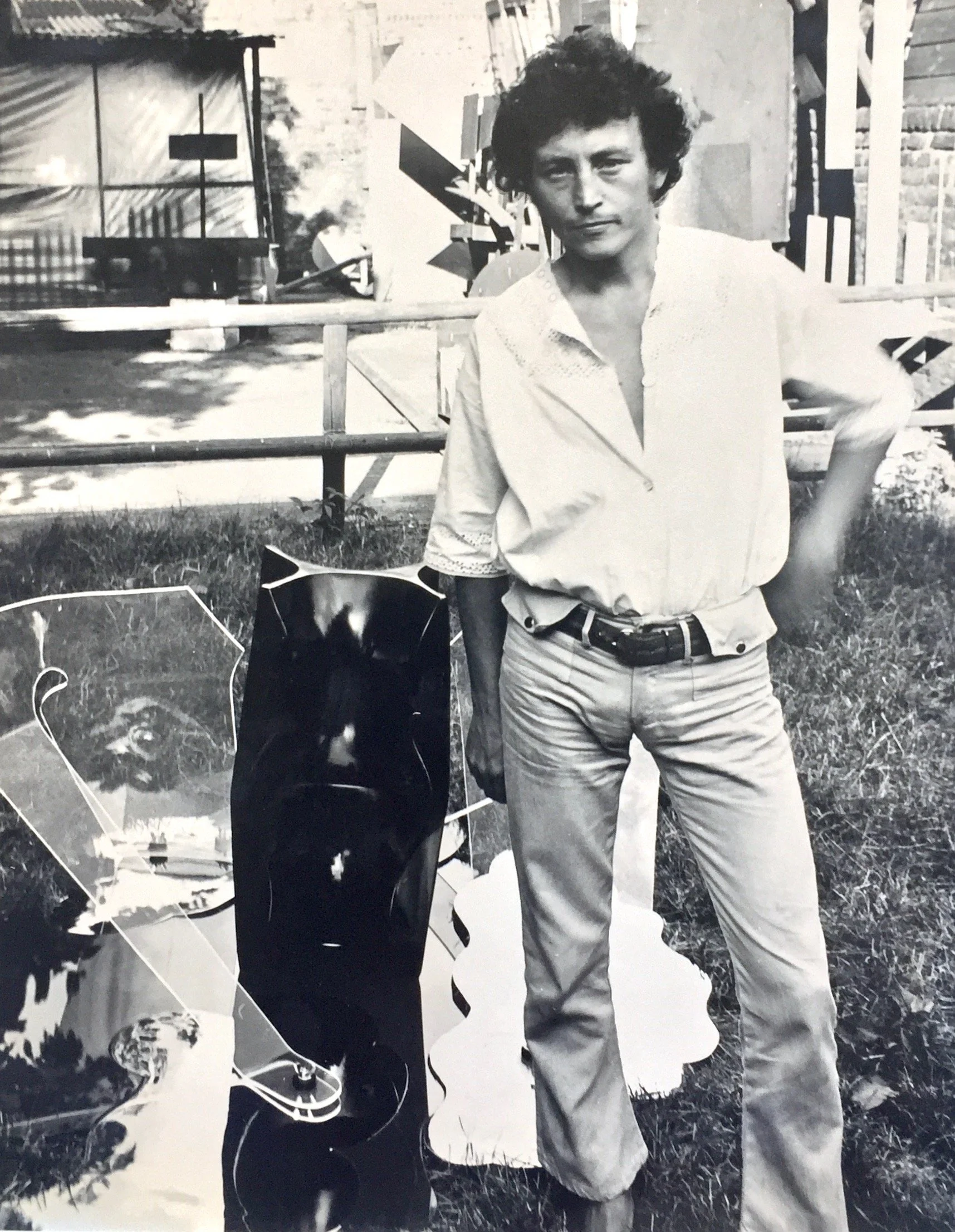 Benjamin in the garden with the sculpture and Brian Wall’s studio in the background, 1967
