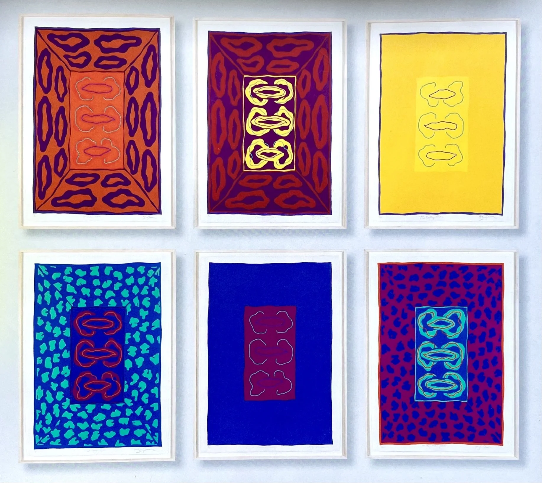 The Roxy Bias Suite of screenprints, printed on 105.5 cm x 76.5 cm BFK handmade paper by Kevin Harris at Calvert Studios in 1972. Each signed, dated and numbered in an edition of 95.