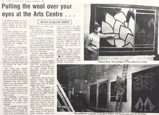 Jersey Evening Post, March 12,1987. Photo showing Benjamin’s wall hangings being hung in the Berni Arts Centre, Jersey