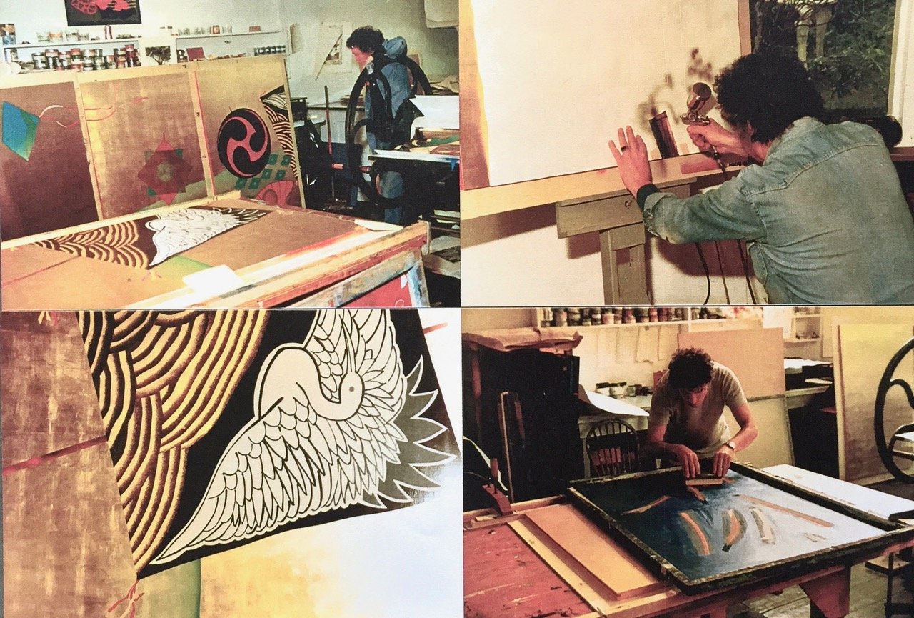 Benjamin and Richard Luppi working in the Clarendon Graphics Studio, 1987. Photo: Nancy Patterson