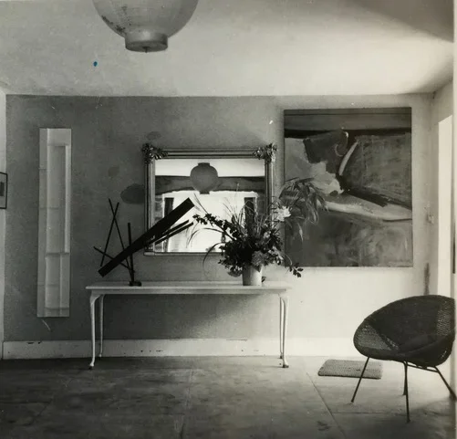 Two Brian Wall’s sculptures on the left; Benjamin painting on the right. Lower Trewyn House, St. Ives, 1960. All photos by Dennis Mitchell.