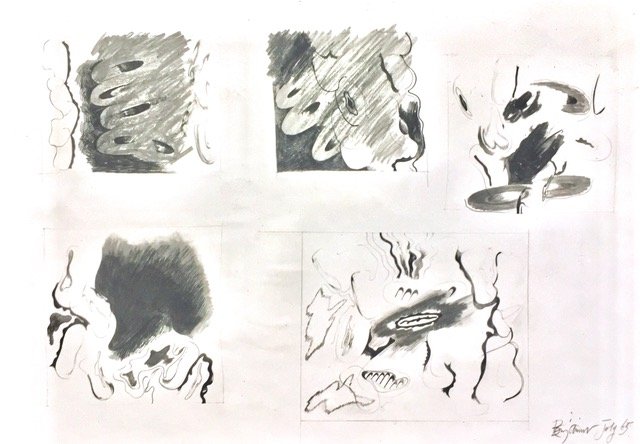 Echoes of Silverstone, 1965, mixed media drawings