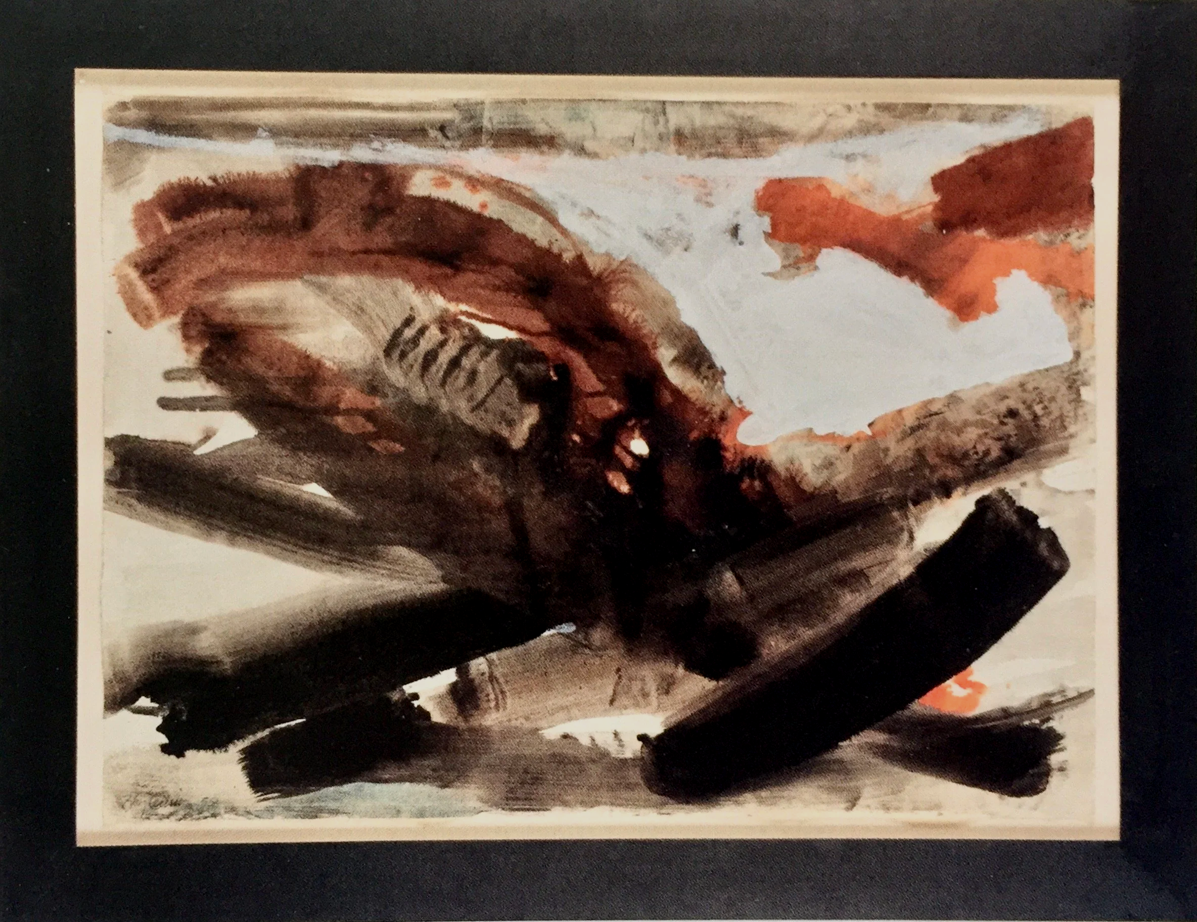 Three framed untitled works, oil and watercolour on paper, 1958