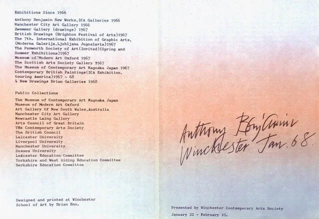 Designed and printed at Winchester School of Art by Brian Eno.