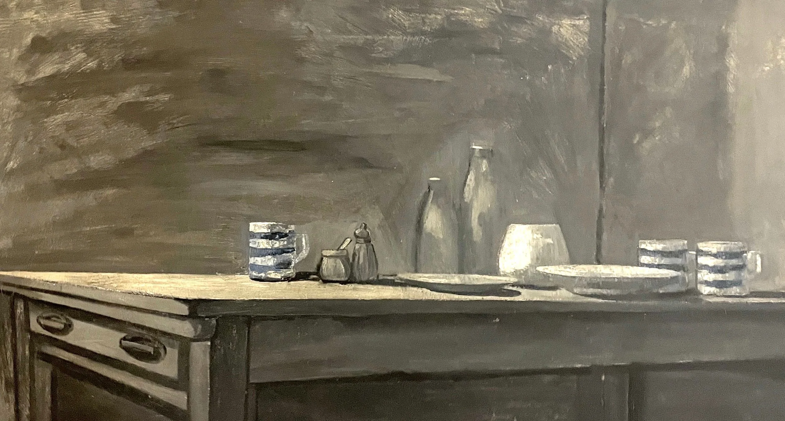 Kitchen Table, Gower Street, 1955, oil on board