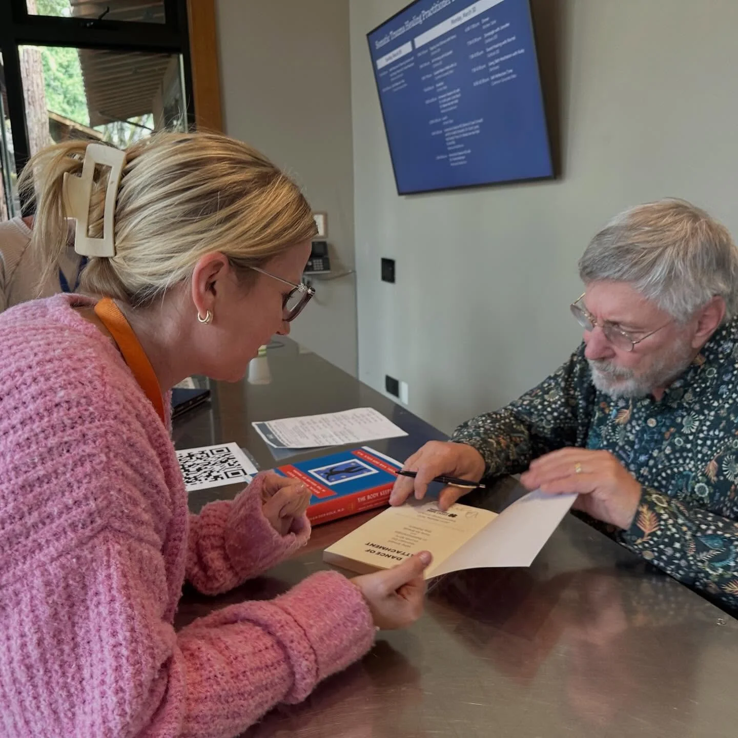 Just had a pinch me experience chatting with Dr. Bessel van der Kolk. I also showed him my book Dance of Attachment and where I cite him in all the places he loved it! (He also thought my cover was nice eek!)

Now I have my own book also signed by hi