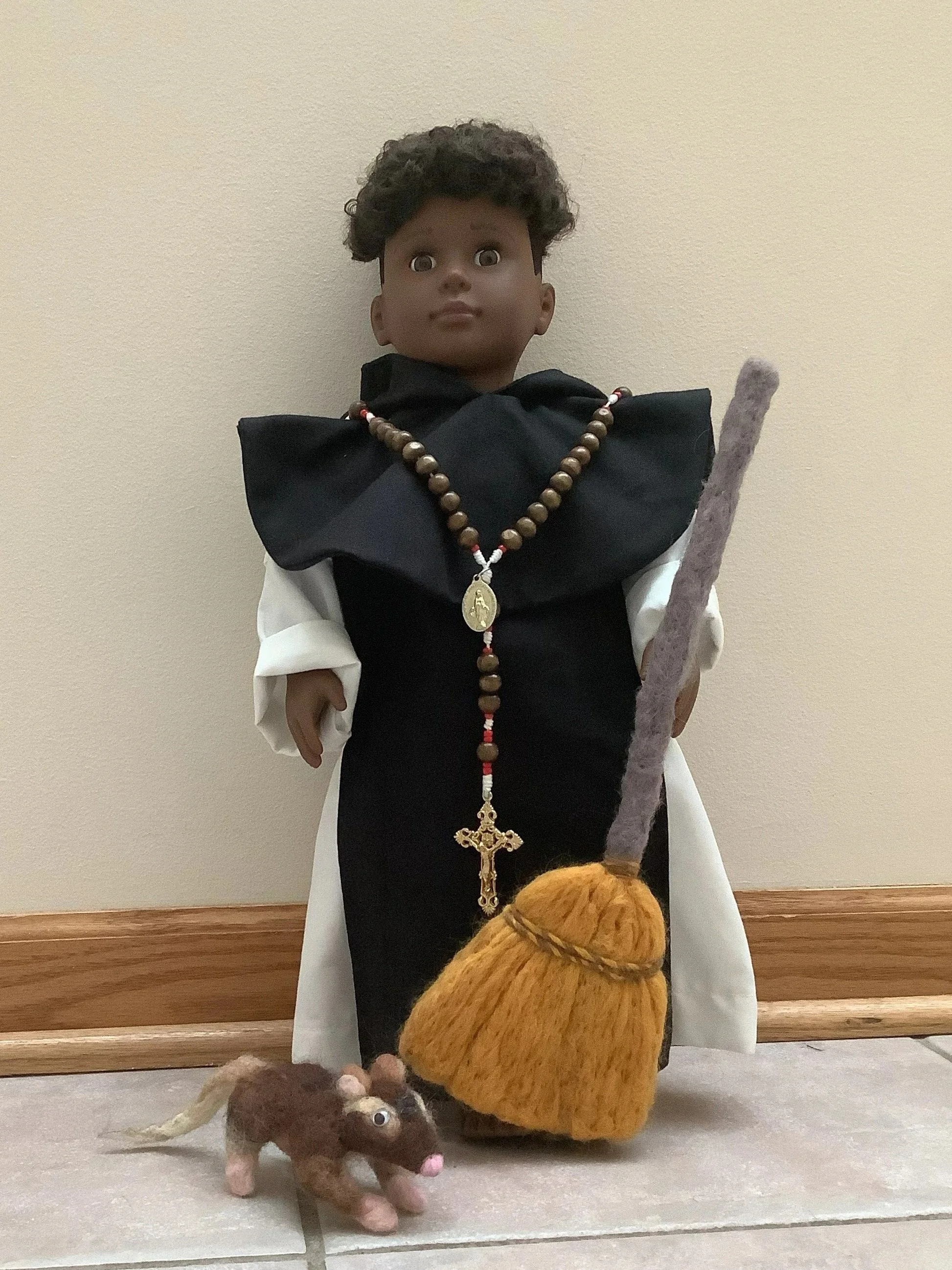 Saint Martin de Porres 18" Saint Doll with Handmade Needle-Felted Accessories