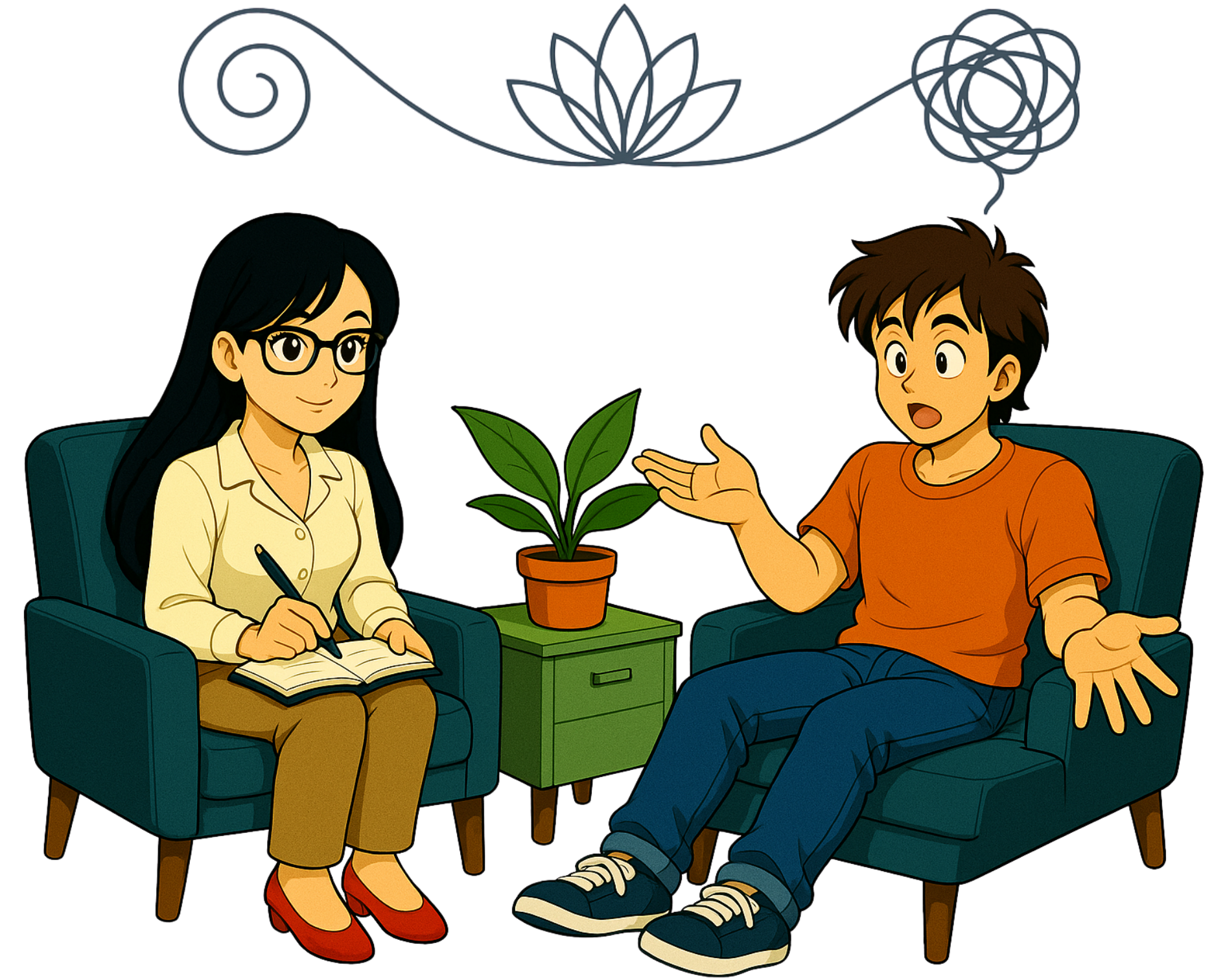 Asian therapist doing individual therapy for substance use and trauma in adolescents teens and young adults using somatic therapies, brainspotting, EMDR, EFT, and acceptance and commitment therapy.