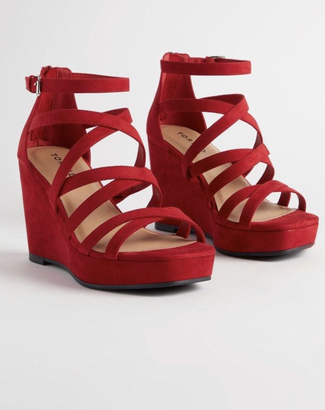 Strappy Square Toe Wedge in Red