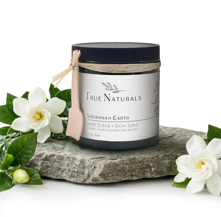 True Naturals Savannah Earth Body Scrub all natural exfoliating power with pure essential oils