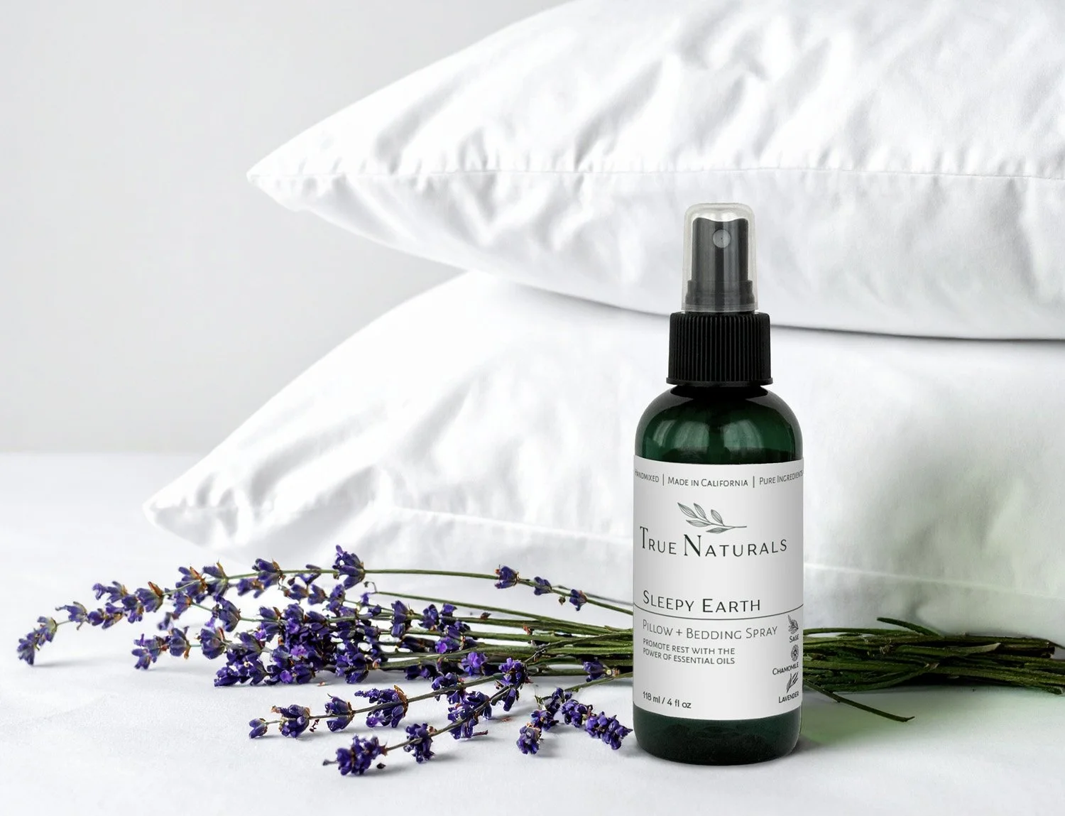 True Naturals Sleepy Earth all-natural plant-based pillow spray, with the power of pure essential oils.